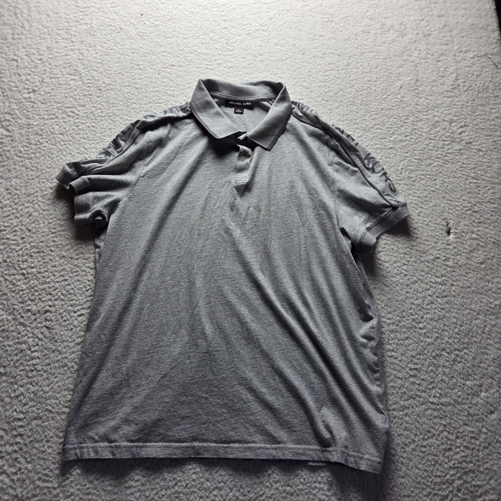 Michael Kors Polo Shirt Mens XL Gray Solid Short Sleeve Jersey Knit Logo Top